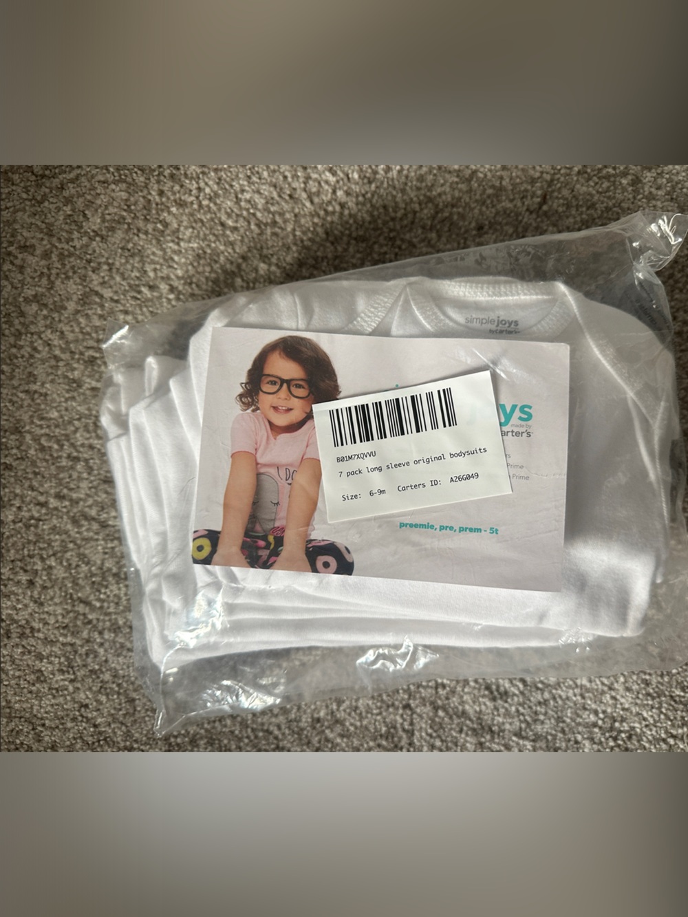 Simple Joys by Carter’s 7-Pack White Long Sleeve Bodysuits 6-9M NWT